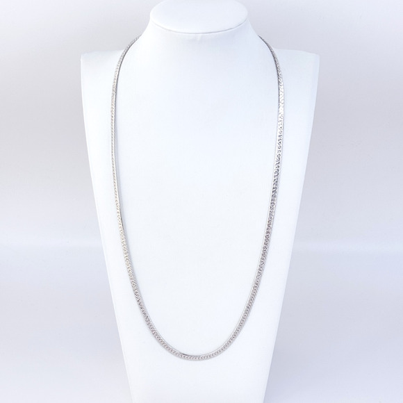 Vintage Jewelry - Vintage Italy Sterling Silver 925 4.1mm Diamond-Cut Herringbone Necklace 24"